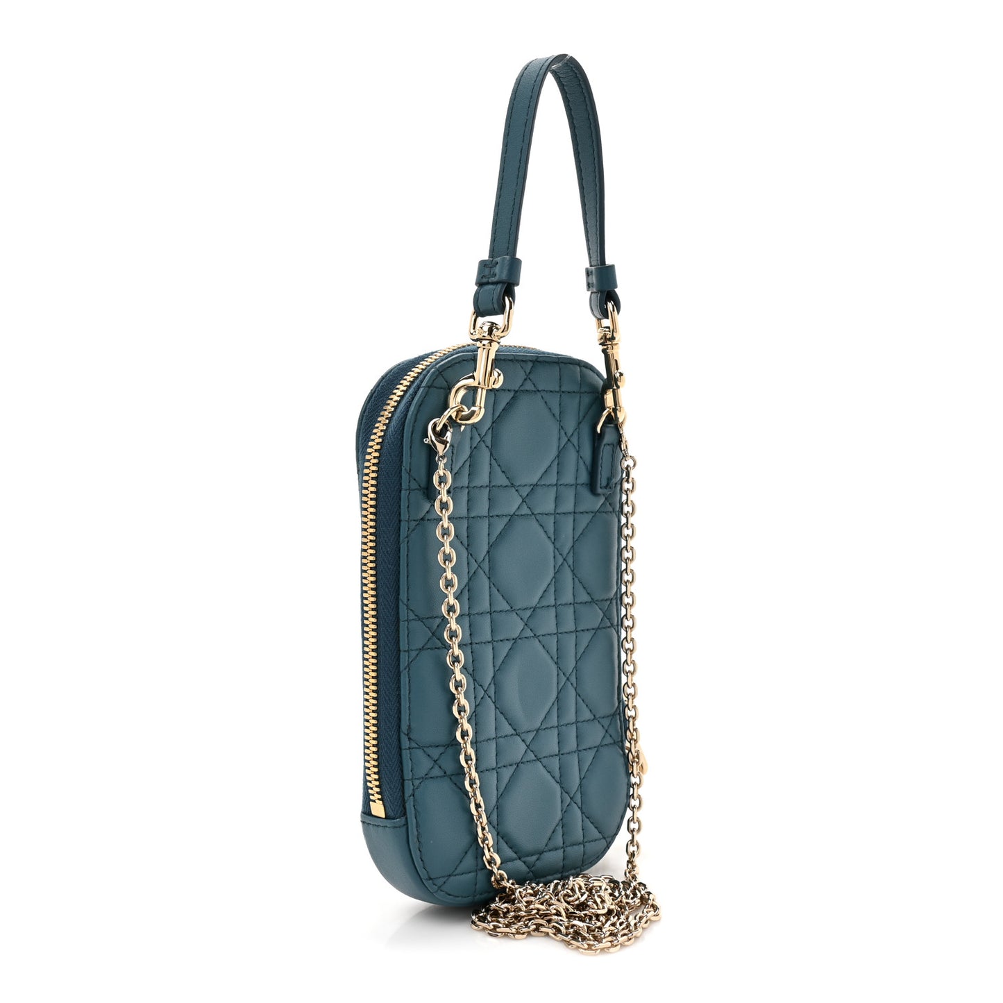 Lambskin Cannage Lady Dior Phone Holder Blue