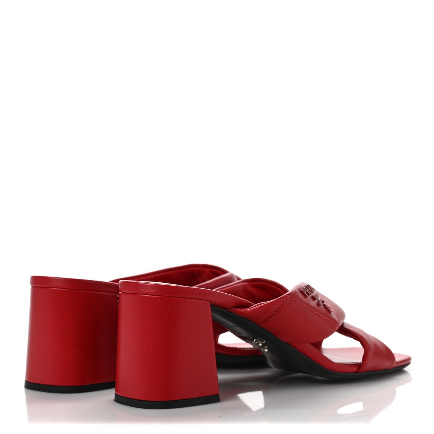 Nappa Logo Quilted Crisscross 65mm Block Heel Slide Sandals 37 Red