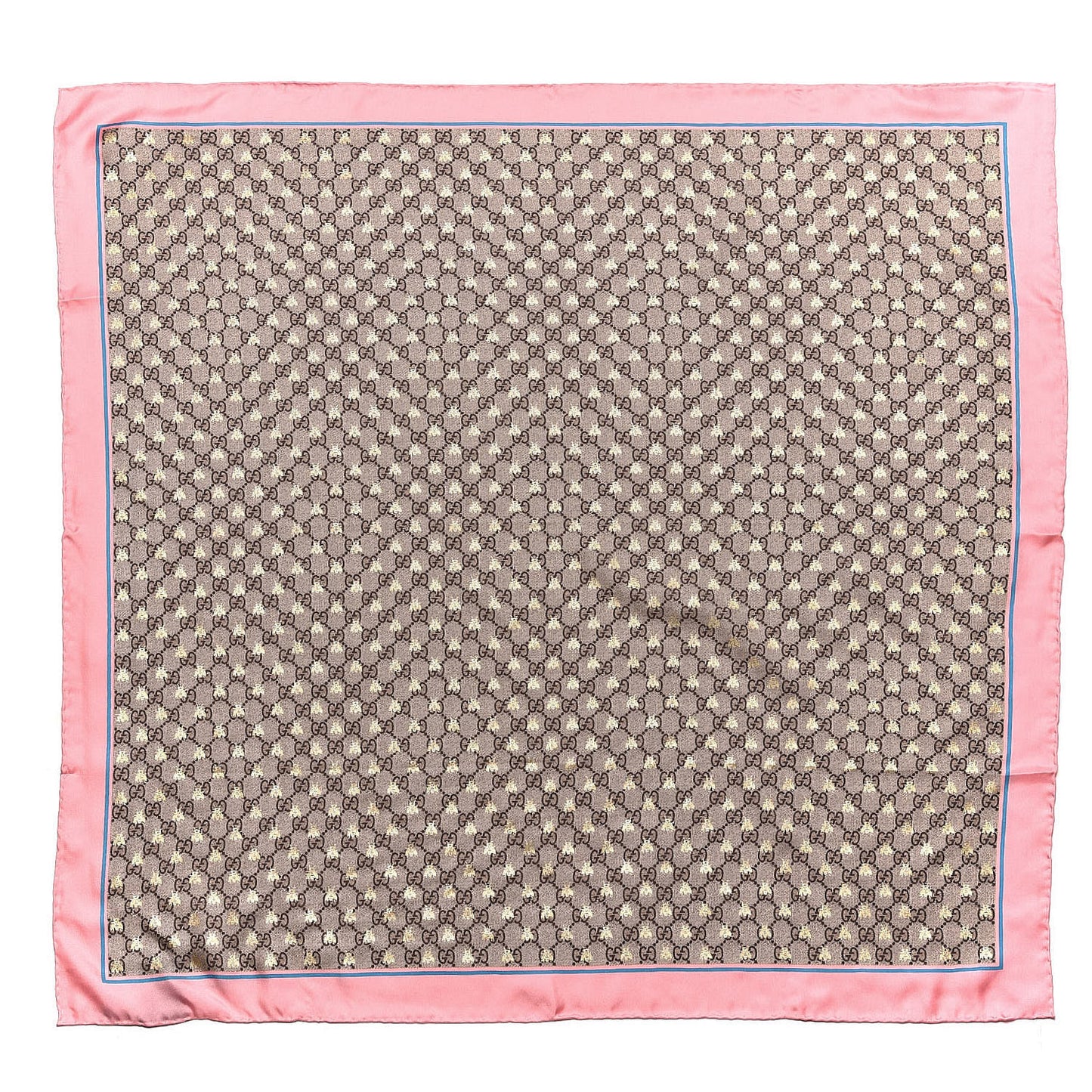 Silk Twill GG Monogram Bee Scarf Roseate Sky Blue