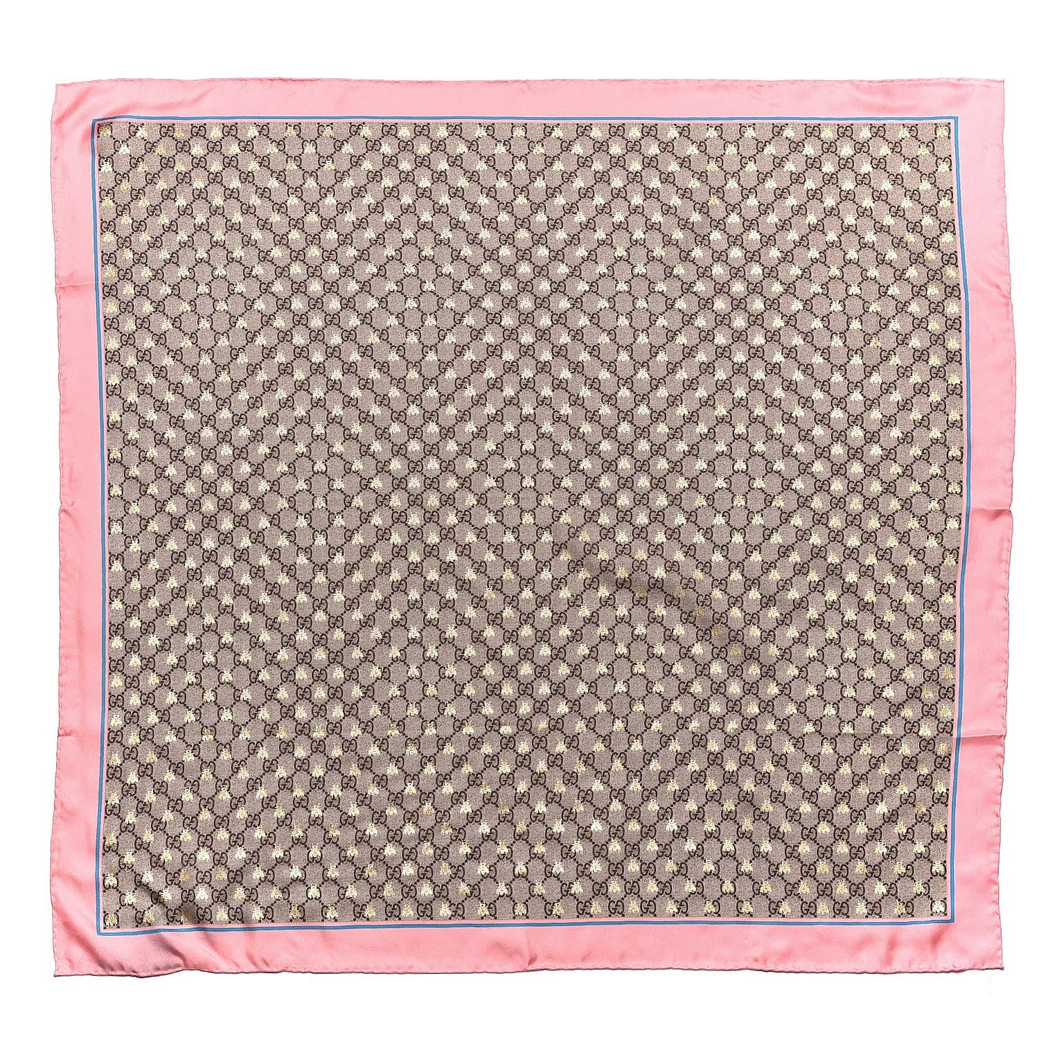Gucci Silk Twill GG Monogram Bee Scarf Roseate Sky Blue 1 of 4
