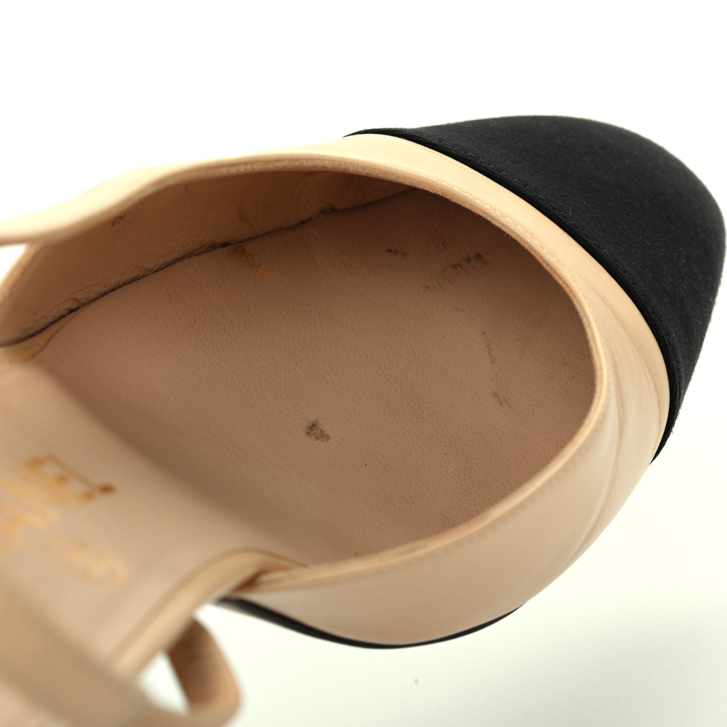 Goatskin Grosgrain Cap Toe CC Slingback Pumps 39 Beige Black