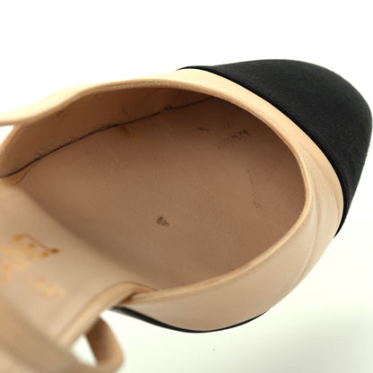 Chanel Goatskin Grosgrain Cap Toe CC Slingback Pumps 39 Beige Black 10 of 16