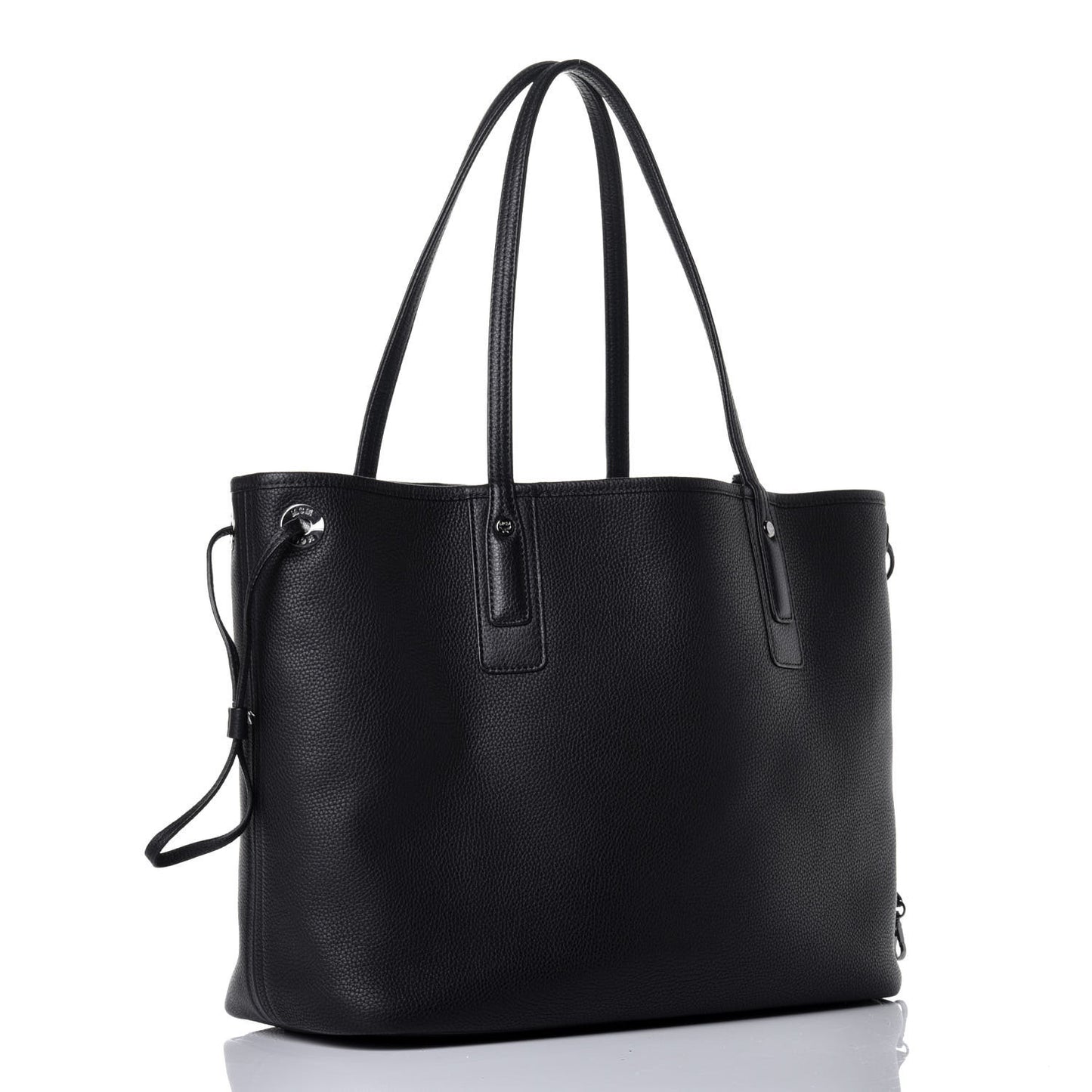 Grained Calfskin Visetos Medium Liz Reversible Shopper Tote Black
