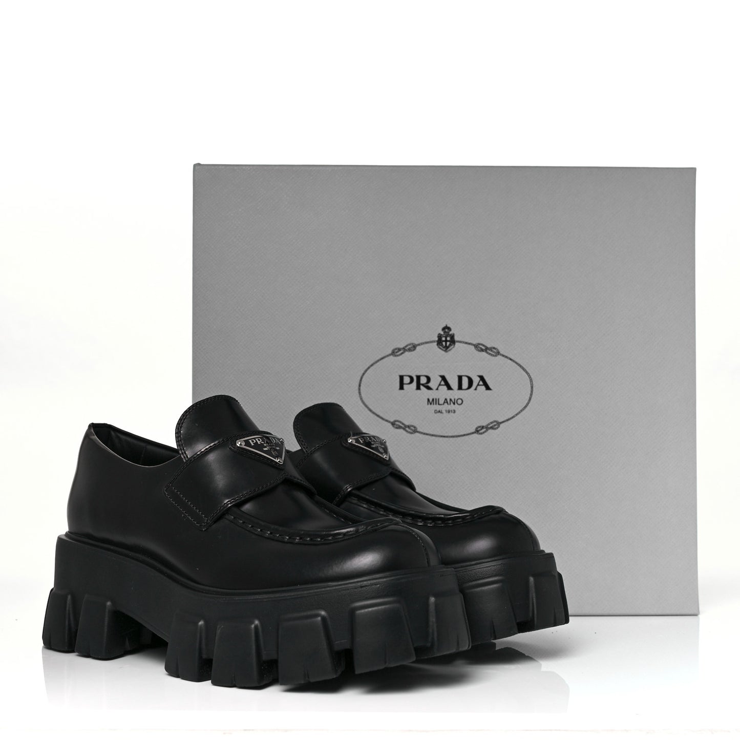 Spazzolato Rois Metal Triangle Logo Monolith 55mm Loafers 38 Black
