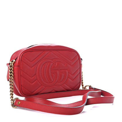 Gucci Calfskin Matelasse Mini GG Marmont Chain Shoulder Bag Hibiscus Red 2 of 4