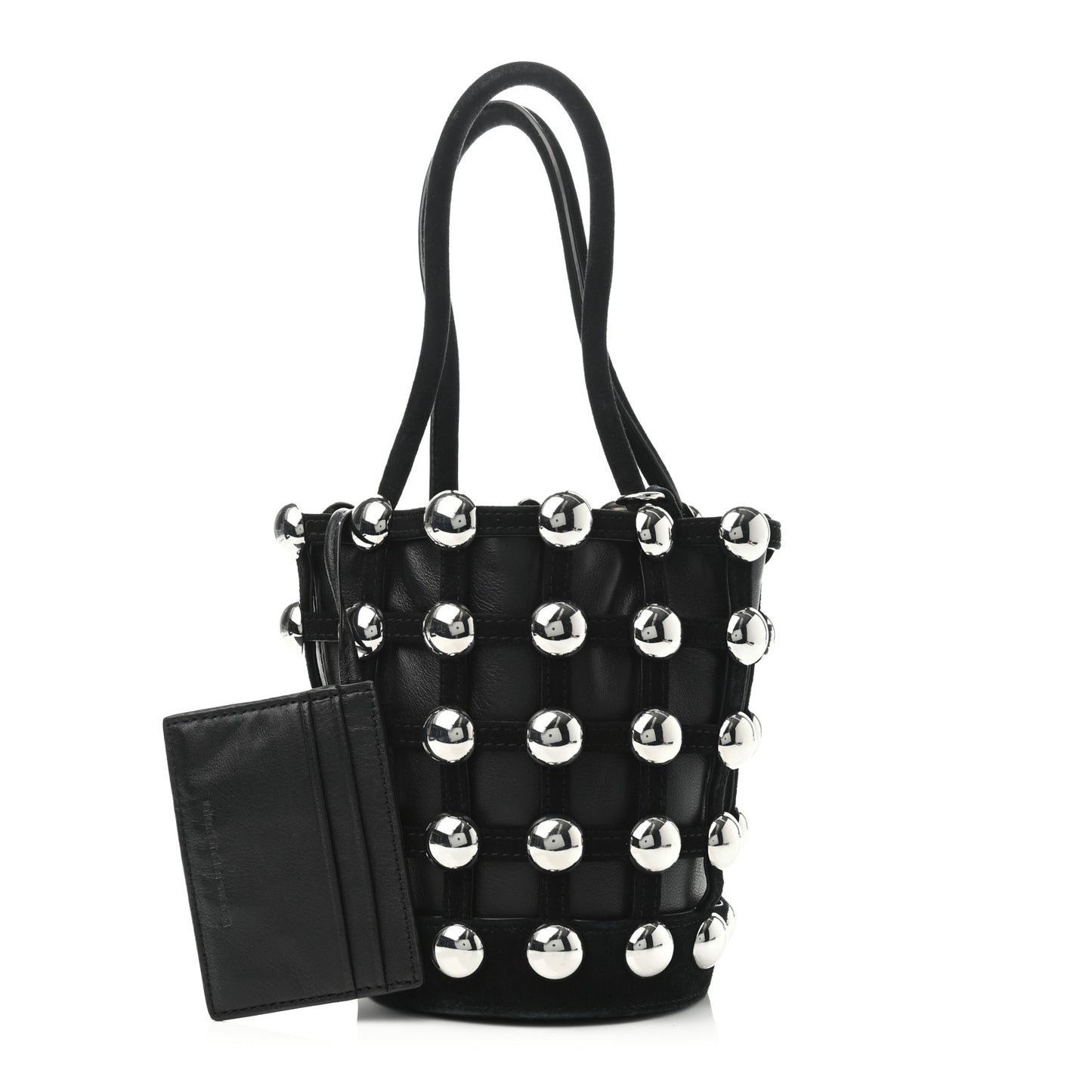 Calfskin Crystal Embellished Roxy Mini Bucket Bag Black