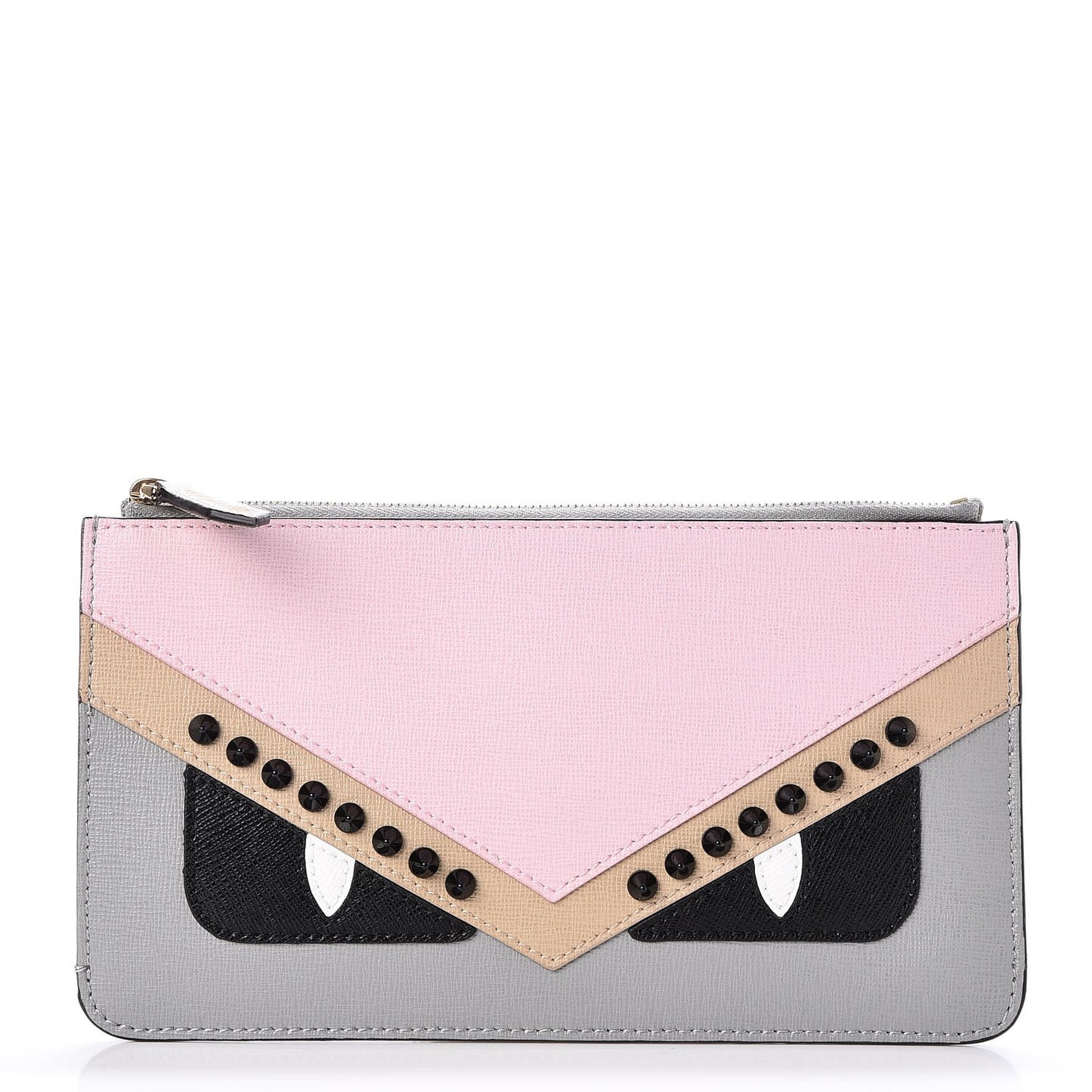 Vitello Elite Monster Eyes Studded Zip Pouch Ghiaccio Black Multicolor