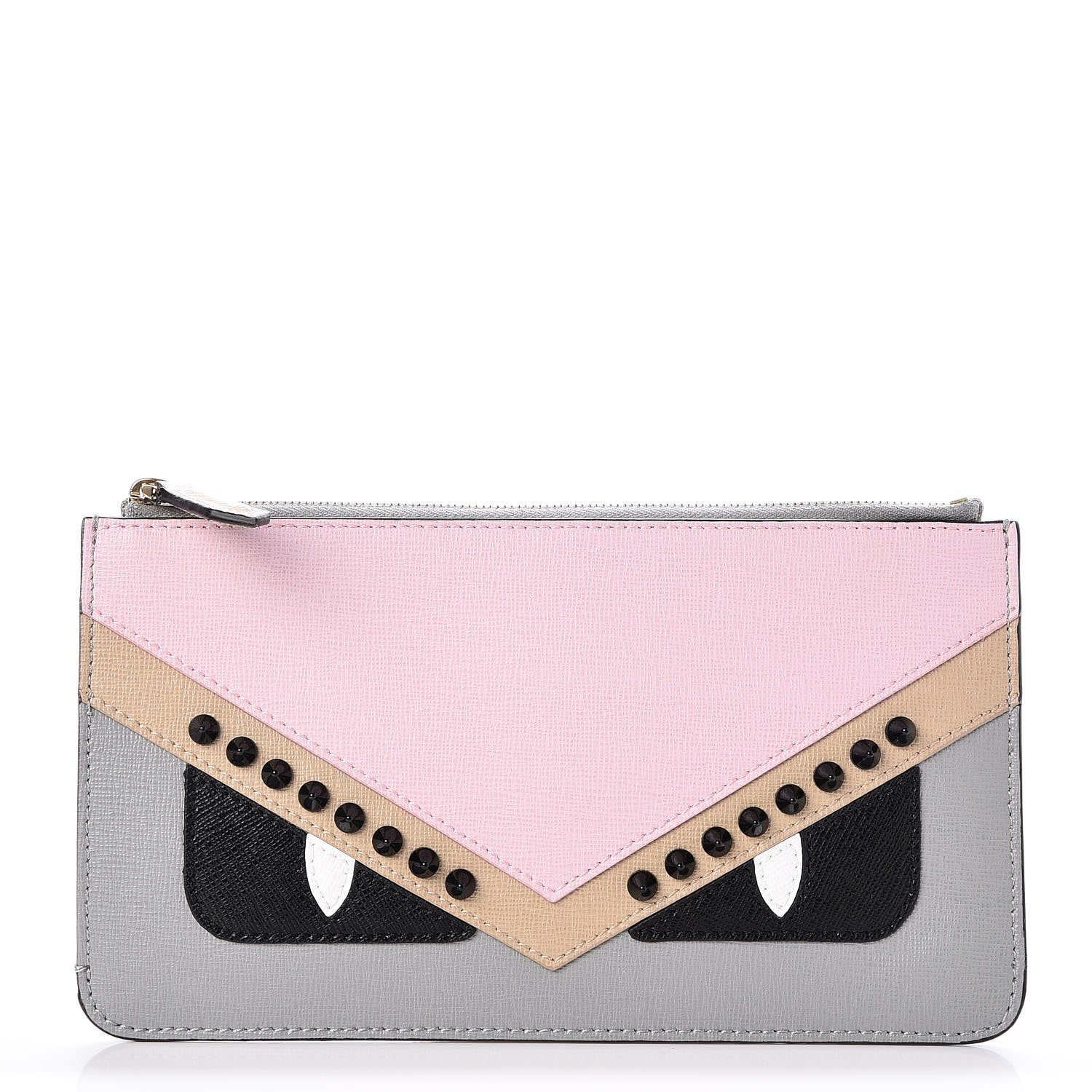 Fendi Vitello Elite Monster Eyes Studded Zip Pouch Ghiaccio Black Multicolor 1 of 8