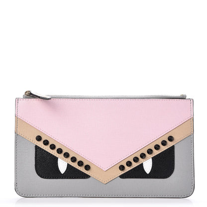 Fendi Vitello Elite Monster Eyes Studded Zip Pouch Ghiaccio Black Multicolor 1 of 8