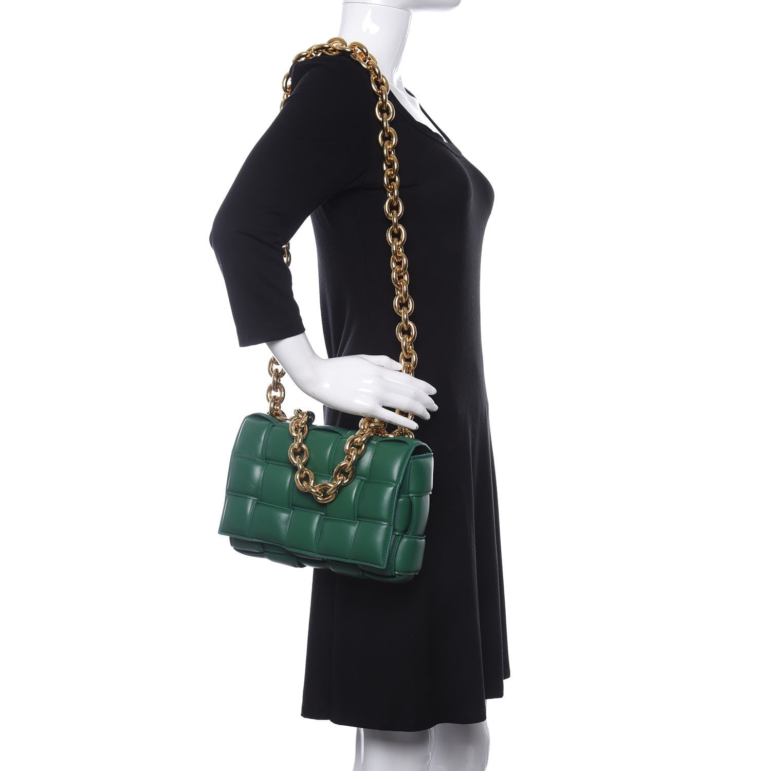 Bottega Veneta Lambskin Maxi Intreccio Padded Chain Cassette Crossbody Bag Racing Green 2 of 11