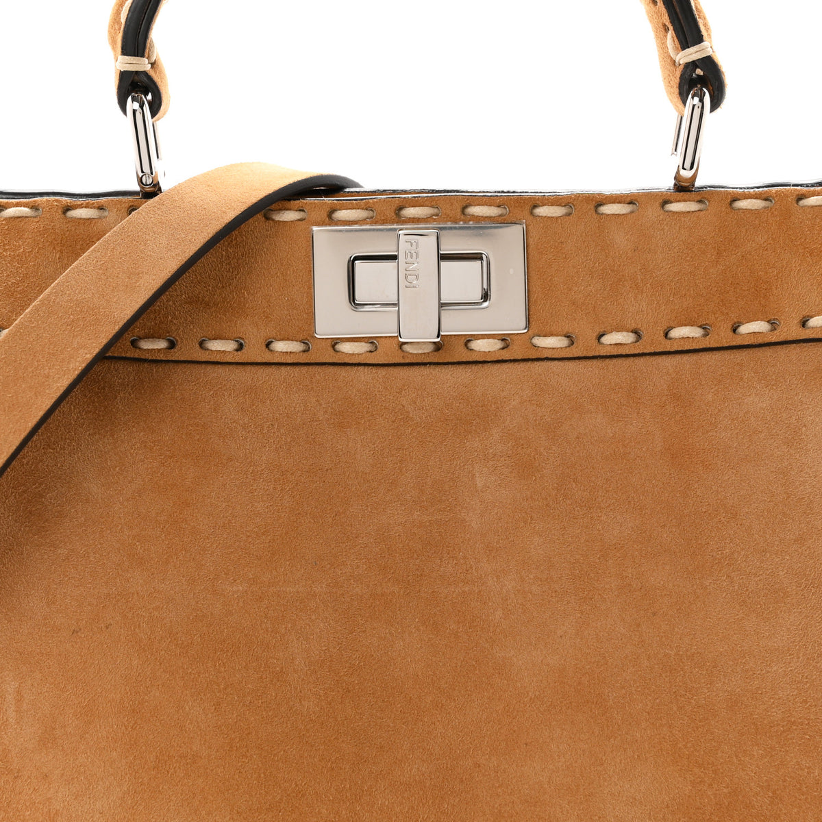 Fendi Suede Macro Stitchings Small Peekaboo Iconic Satchel Marrone 7 of 9