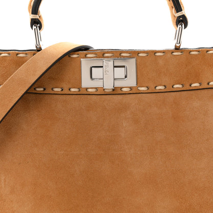 Fendi Suede Macro Stitchings Small Peekaboo Iconic Satchel Marrone 7 of 9