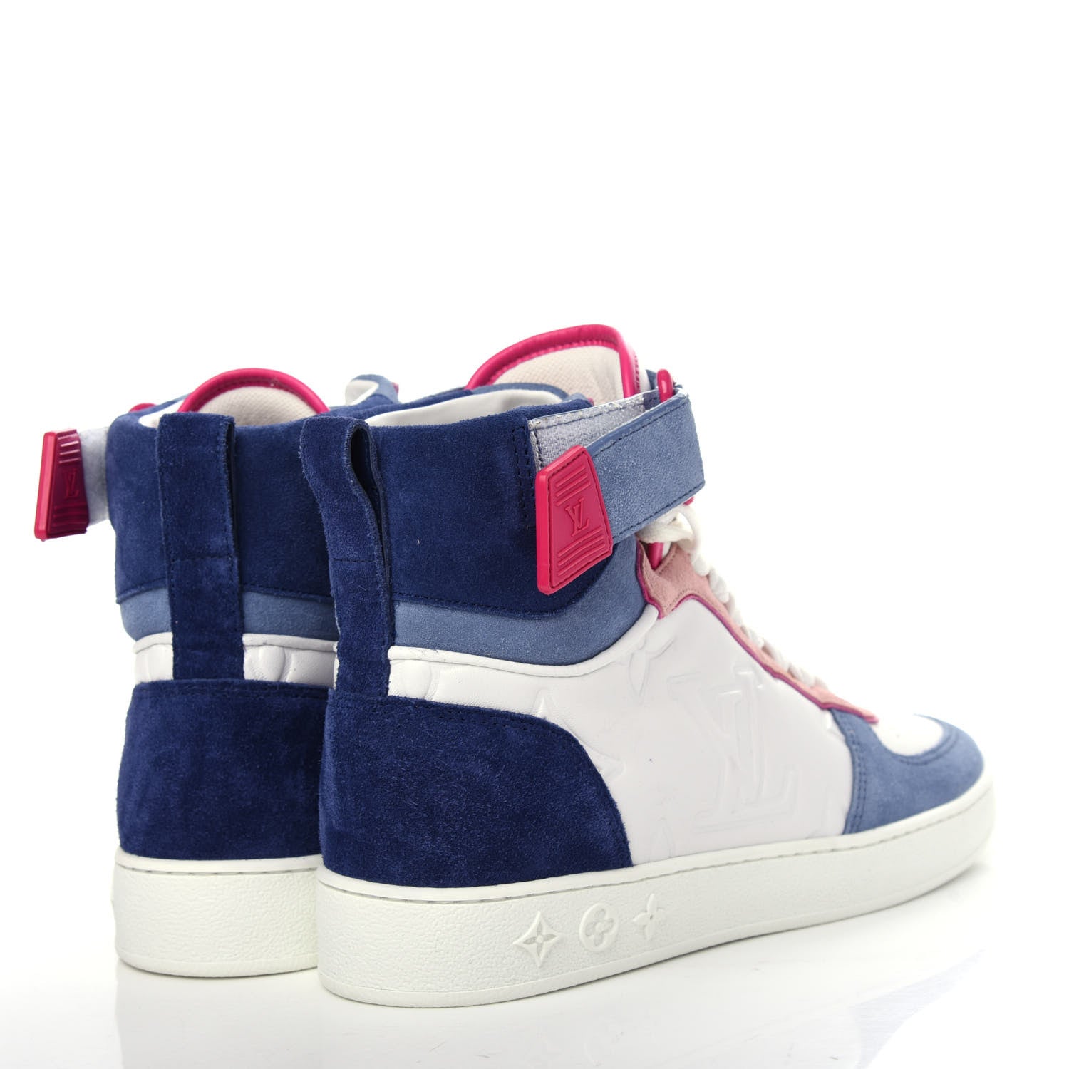 Louis Vuitton Sheepskin Embossed Suede Calfskin Womens Boombox High-Top Sneakers 37.5 White Denim Blue 4 of 10