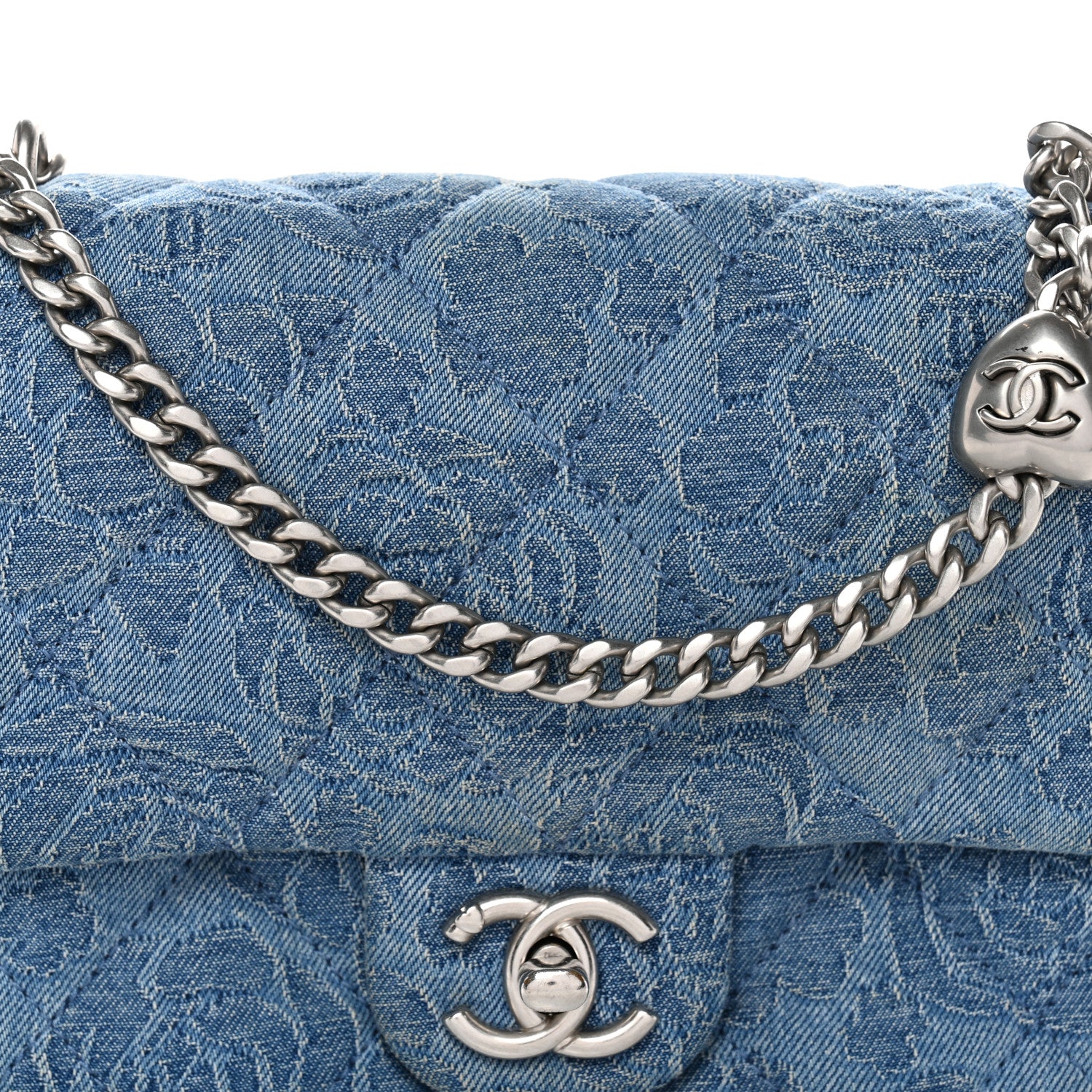 Chanel Denim Quilted Camellia Sweetheart Mini Flap Blue 8 of 10