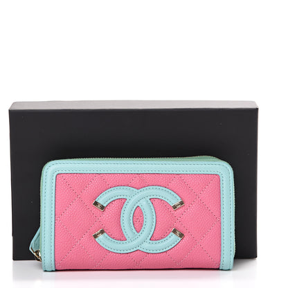 Chanel Caviar Quilted Medium Filigree Zip Around Wallet Pink Blue Green 8 of 8