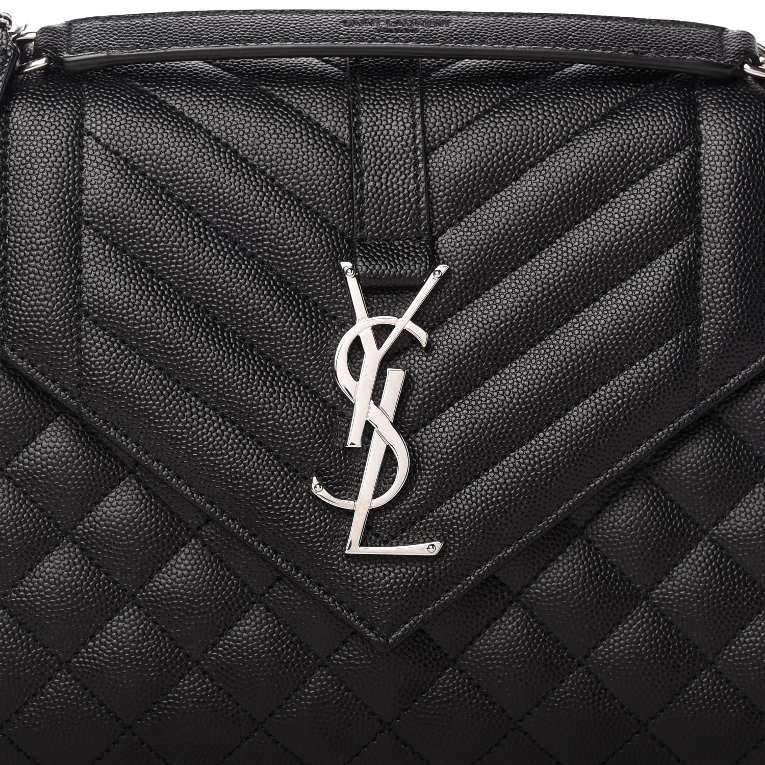 Saint Laurent Grain De Poudre Textured Mixed Matelasse Triquilt Medium Monogram Satchel Black 10 of 10