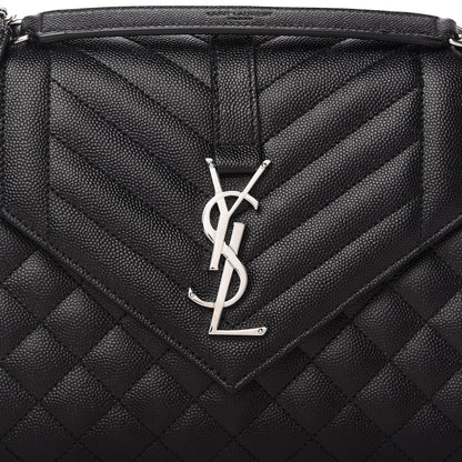 Saint Laurent Grain De Poudre Textured Mixed Matelasse Triquilt Medium Monogram Satchel Black 10 of 10