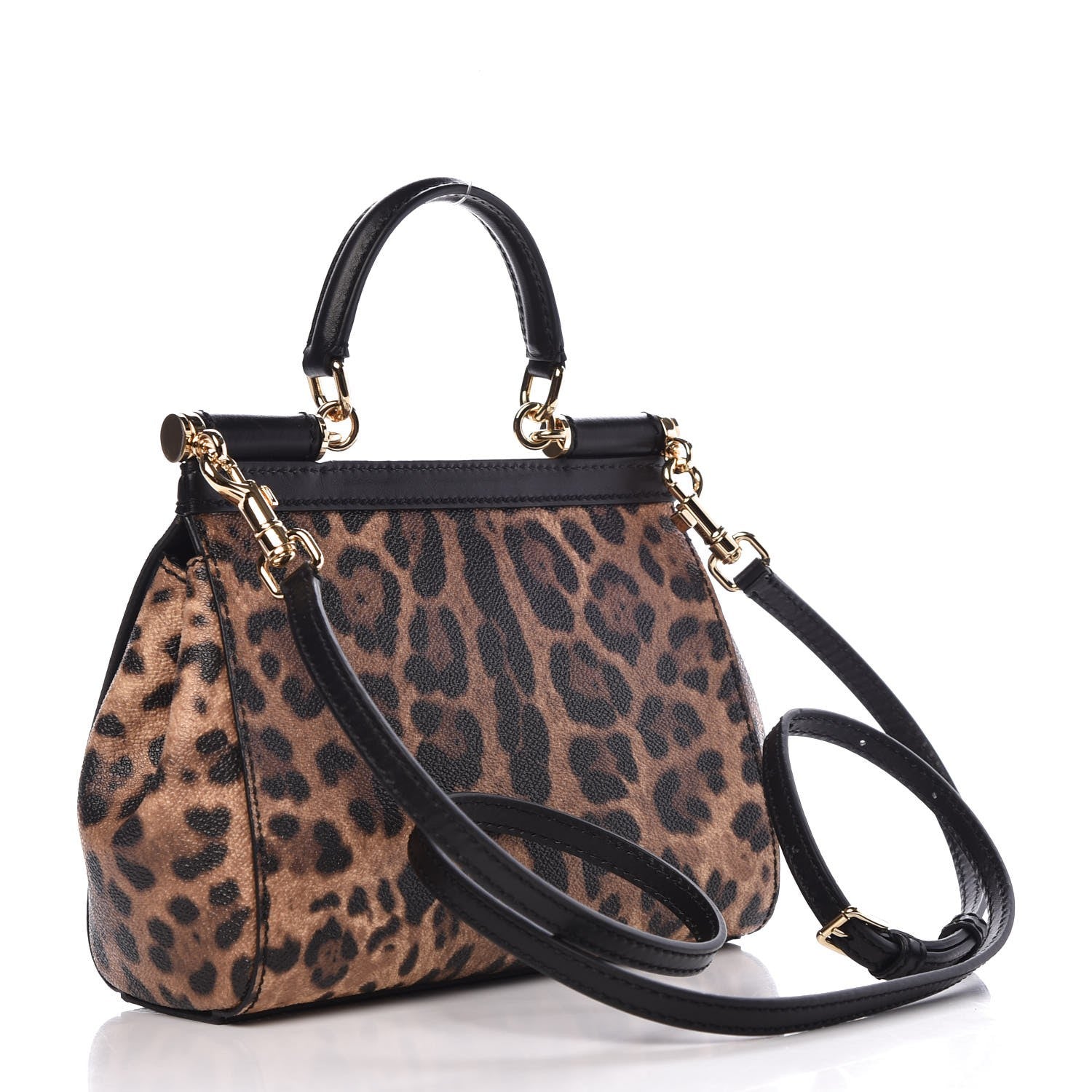 Dolce & Gabbana Dauphine Leopard Print Small Miss Sicily Satchel Black 3 of 6