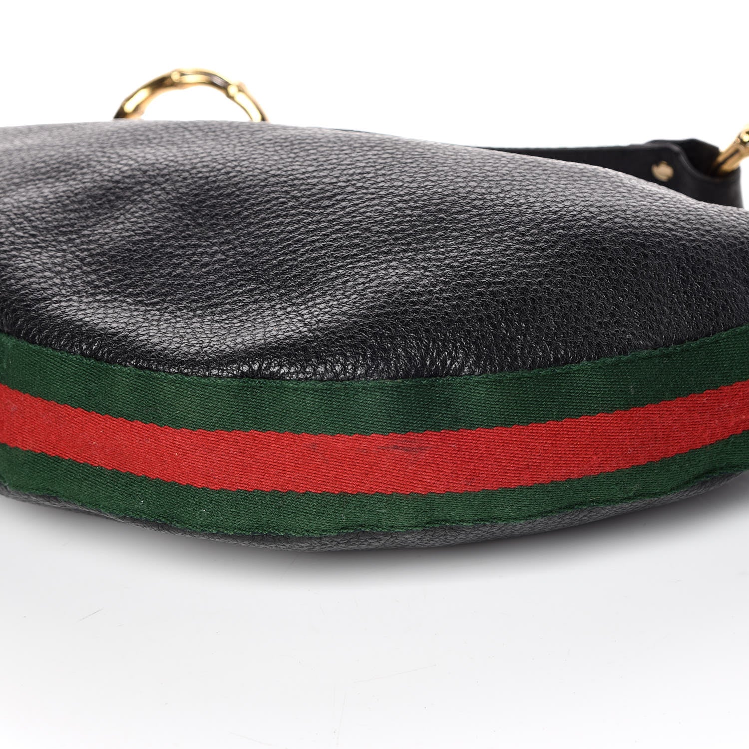 Gucci Pebbled Calfskin Web Bamboo Ring Hobo Black 6 of 12