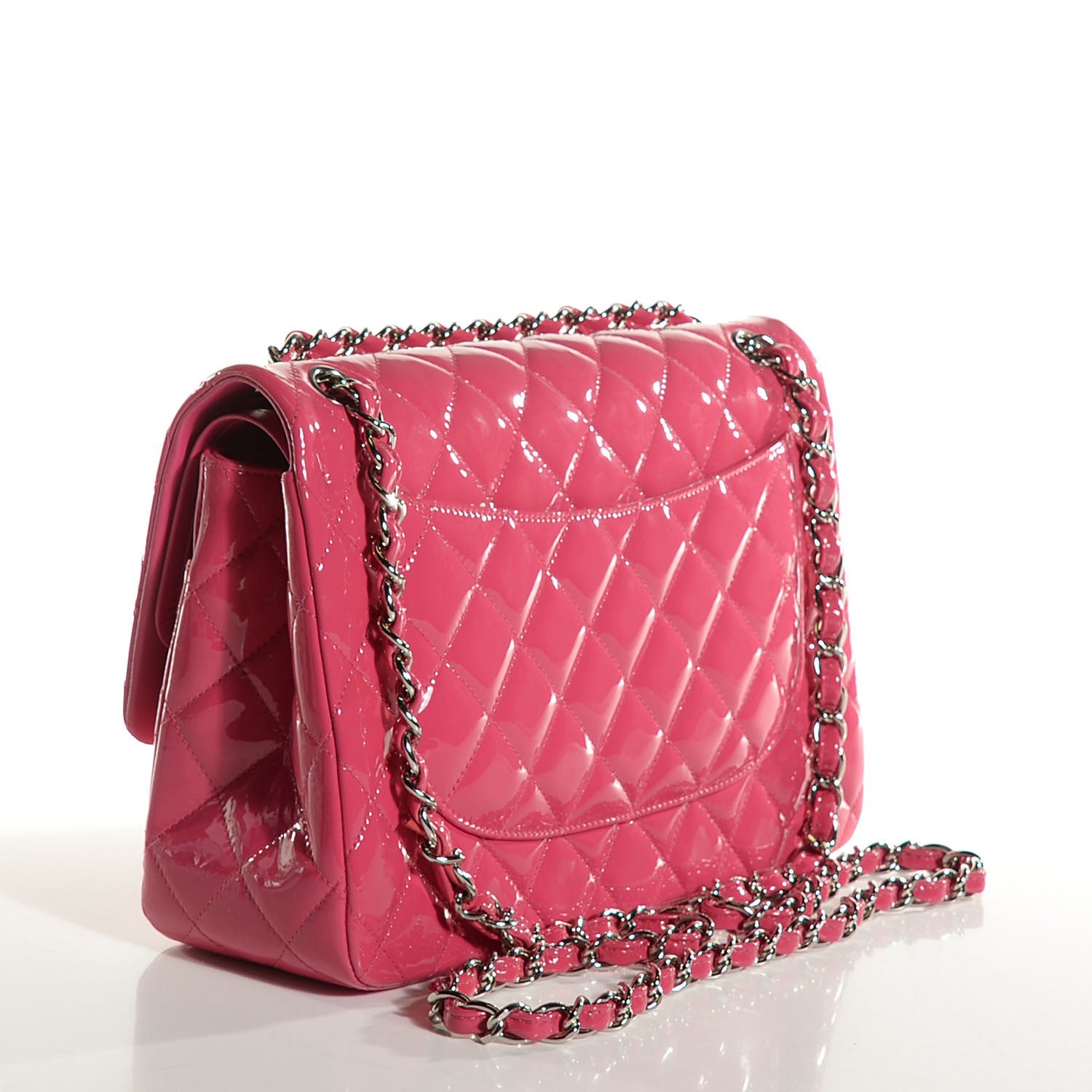 Chanel Patent Calfskin Quilted Jumbo Double Flap Fuchsia 3 of 8