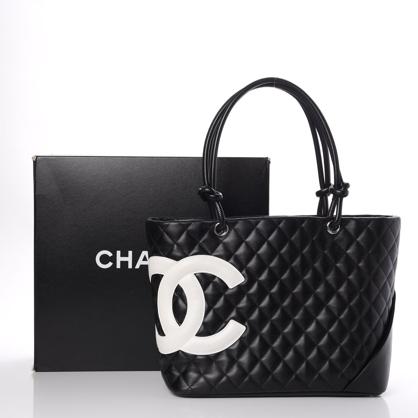 Calfskin Quilted Large Cambon Tote Black White