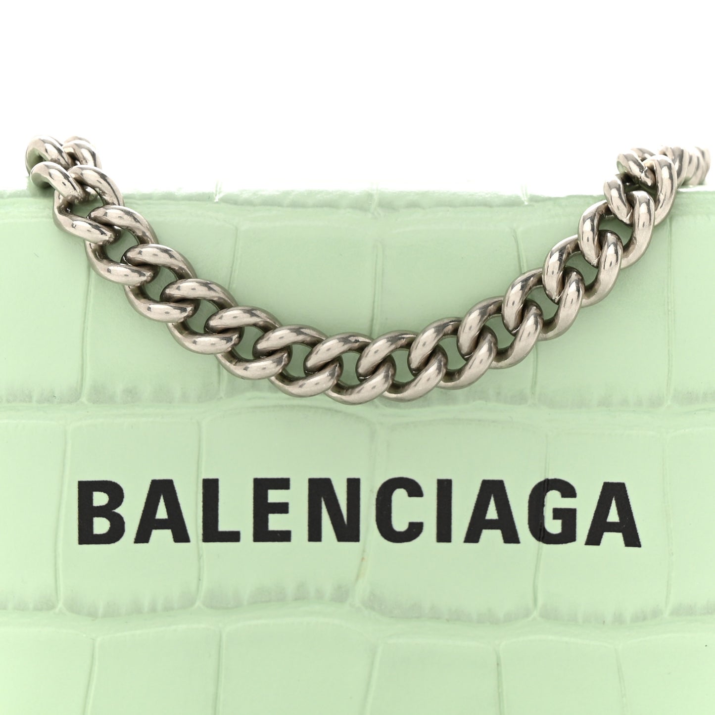 Shiny Calfskin Logo Crocodile Embossed Logo Mini Cash Wallet On Chain Light Green Black
