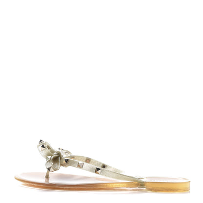 Valentino Garavani PVC Jelly Glitter Rockstud Bow Thong Sandals 39 Oro 1 of 8