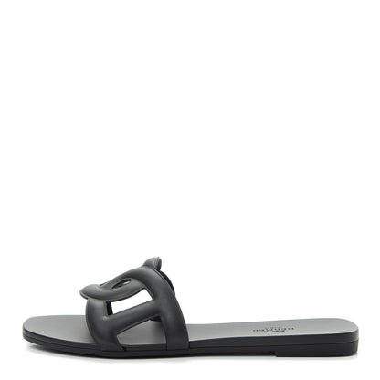 Hermes Rubber Aloha Sandals 38 Black 1 of 10