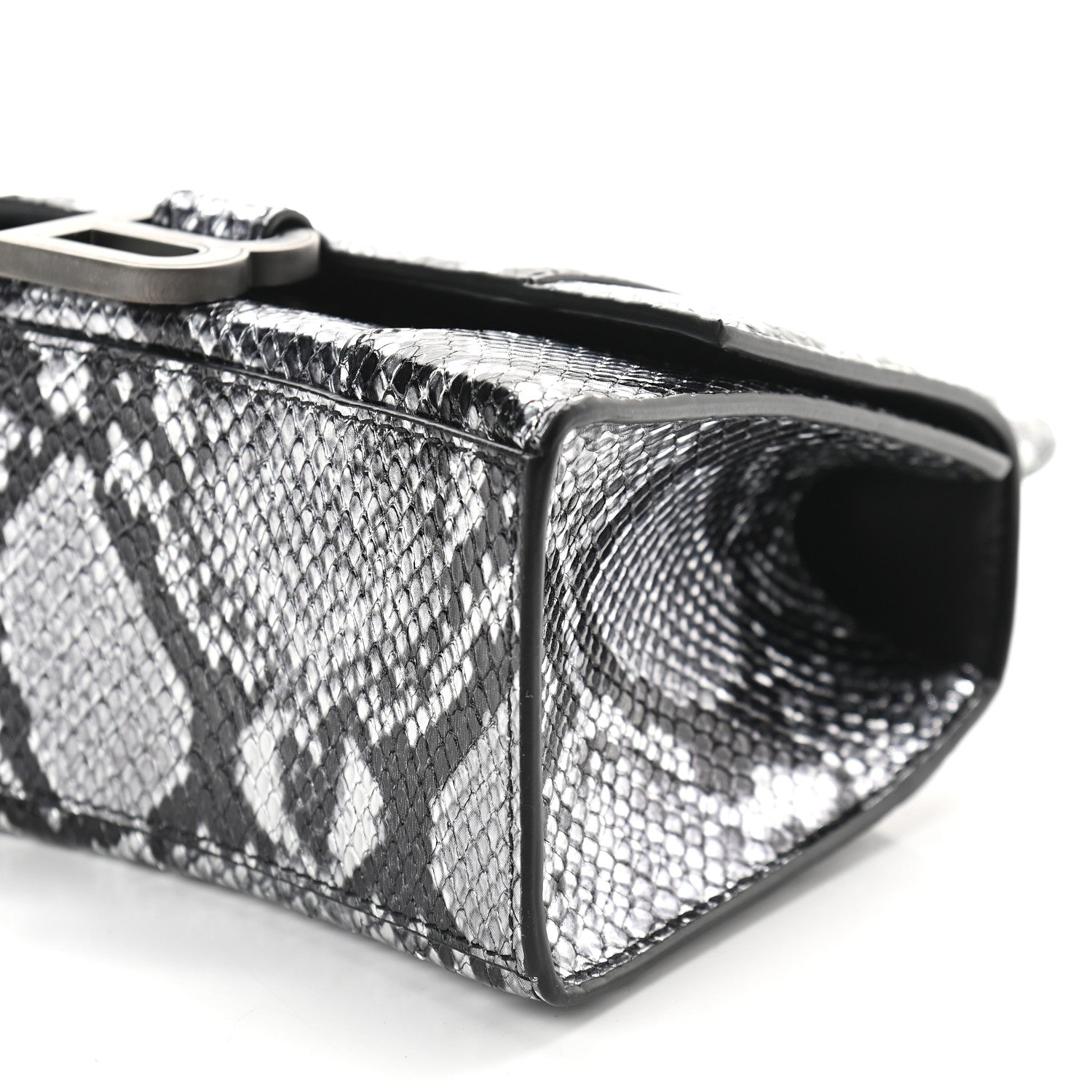 Balenciaga Shiny Calfskin Snakeskin Embossed Hourglass Top Handle Bag XS Silver Black 7 of 7