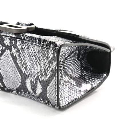 Balenciaga Shiny Calfskin Snakeskin Embossed Hourglass Top Handle Bag XS Silver Black 7 of 7