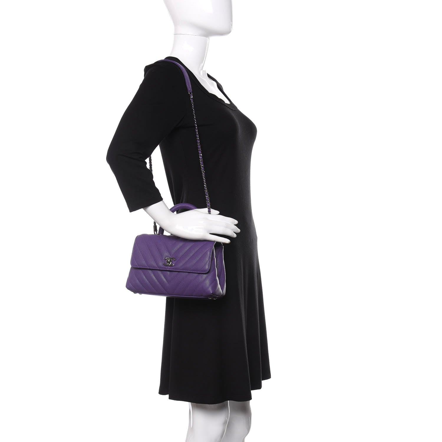 Chanel Caviar Chevron Quilted Mini Coco Handle Flap Purple 2 of 10