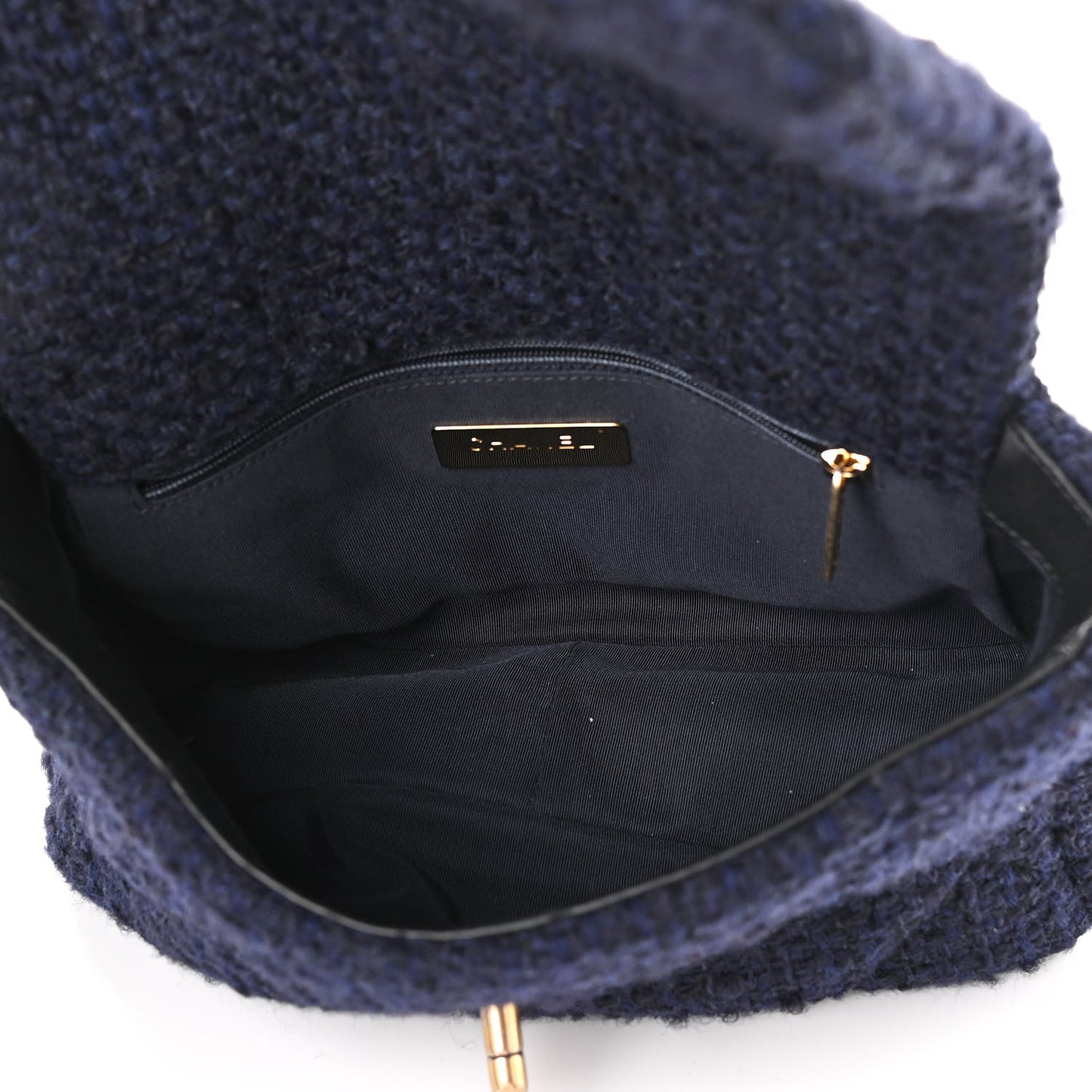 Tweed Quilted Medium Chanel 19 Flap Navy Blue