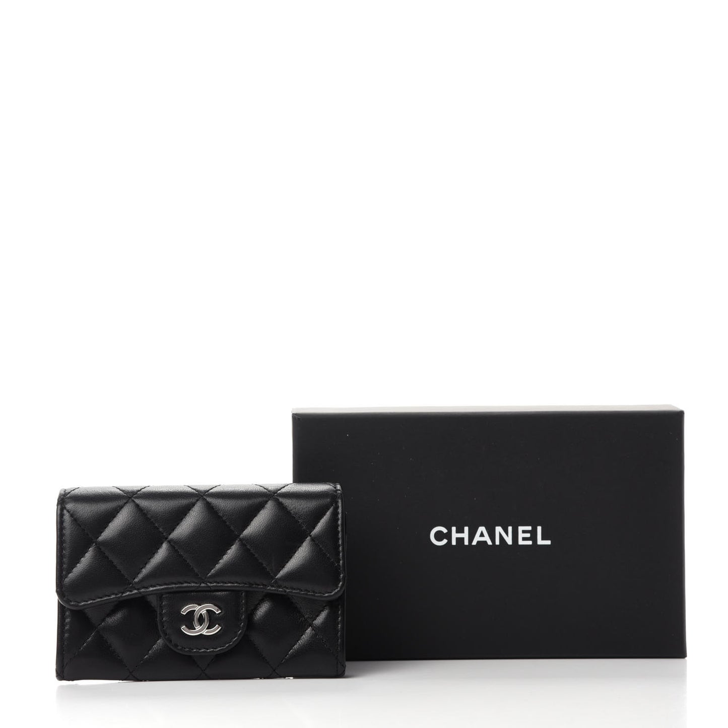 Lambskin Quilted Flap Card Holder Black