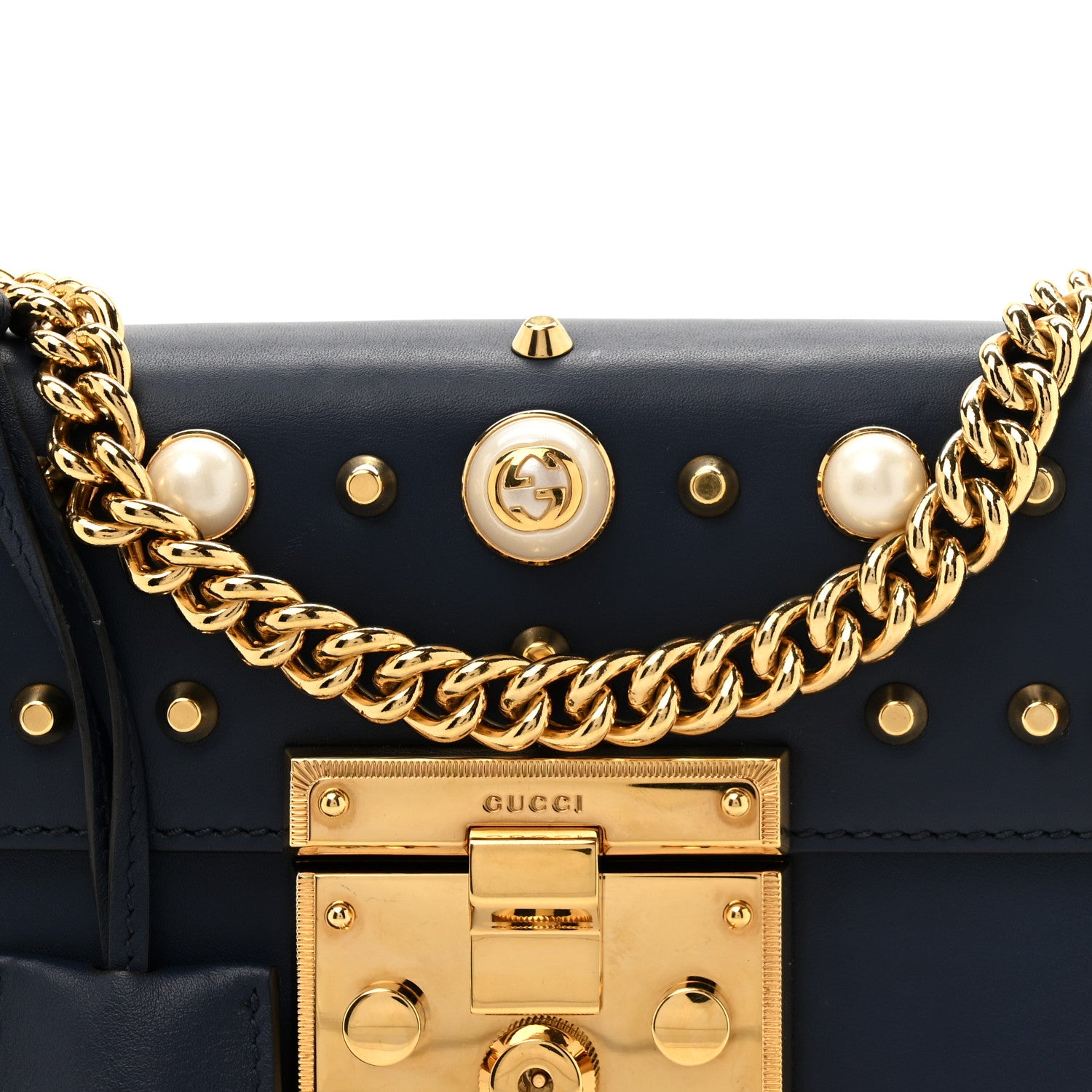 Gucci Calfskin Studded Small Padlock Shoulder Bag Blue Agata 8 of 10
