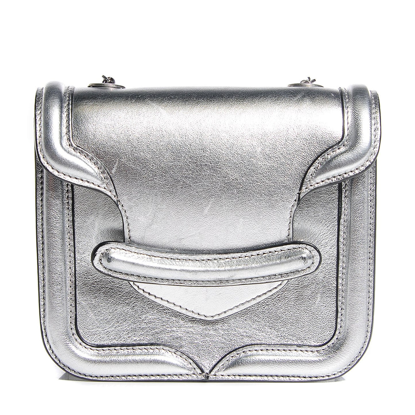 Metallic Lambskin Mini Heroine Chain Satchel Silver