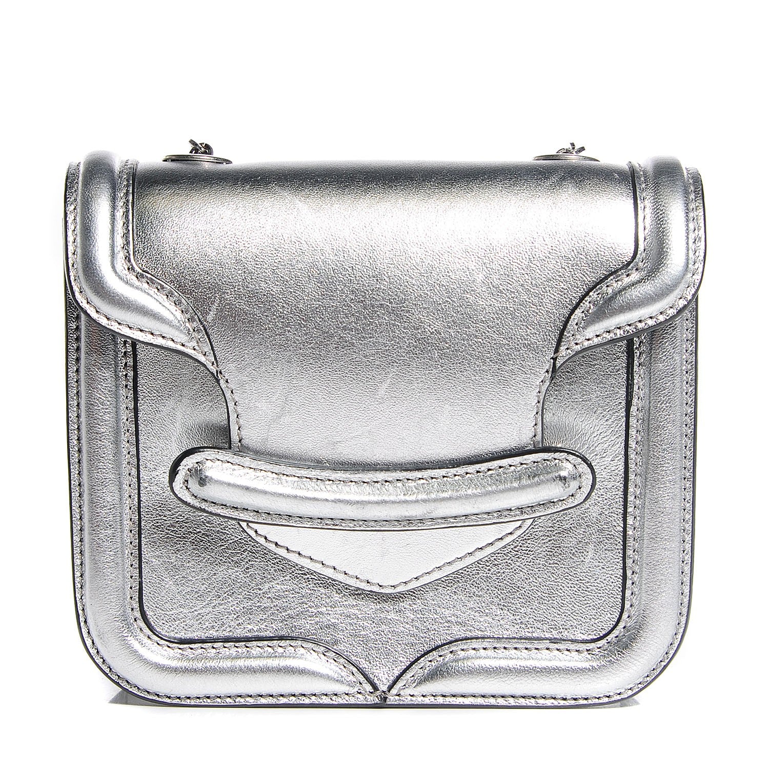 Alexander McQueen Metallic Lambskin Mini Heroine Chain Satchel Silver 1 of 8