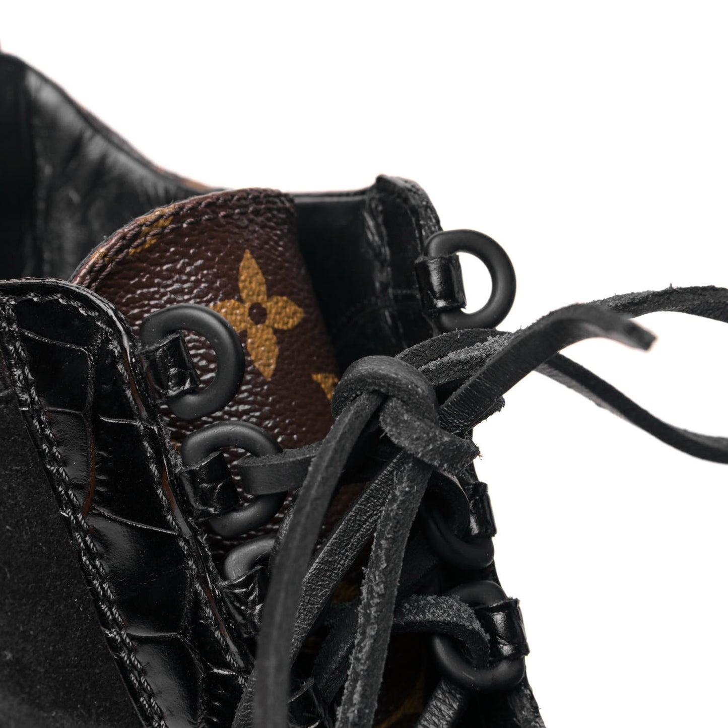 Suede Calfskin Crocodile Embossed Patent Monogram Laureate Platform Desert Boots 40 Black