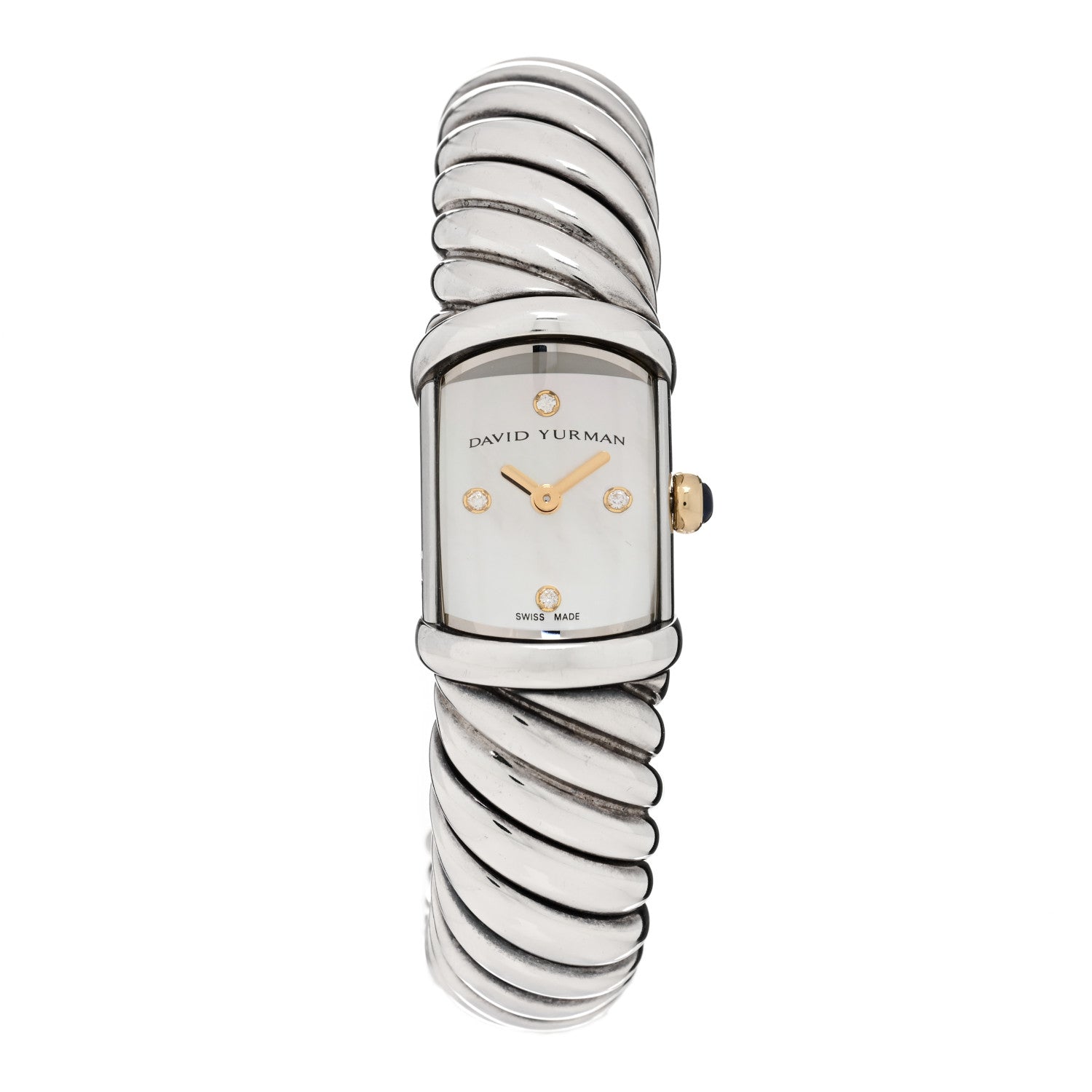 David Yurman Sterling Silver 18K Yellow Gold Diamond Mother of Pearl 19mm Waverly Quartz Watch 1 of 6