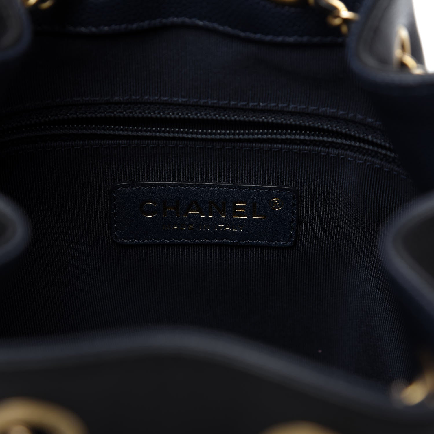 Chanel Lambskin Caviar Lovely Chains Drawstring Bag Black Dark Blue 8 of 12