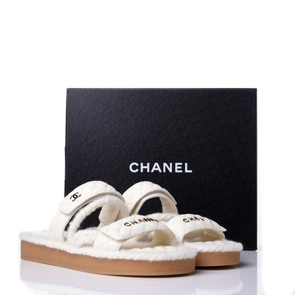 Chanel Cord Lambskin Quilted Logo Mules 41 White 11 of 11