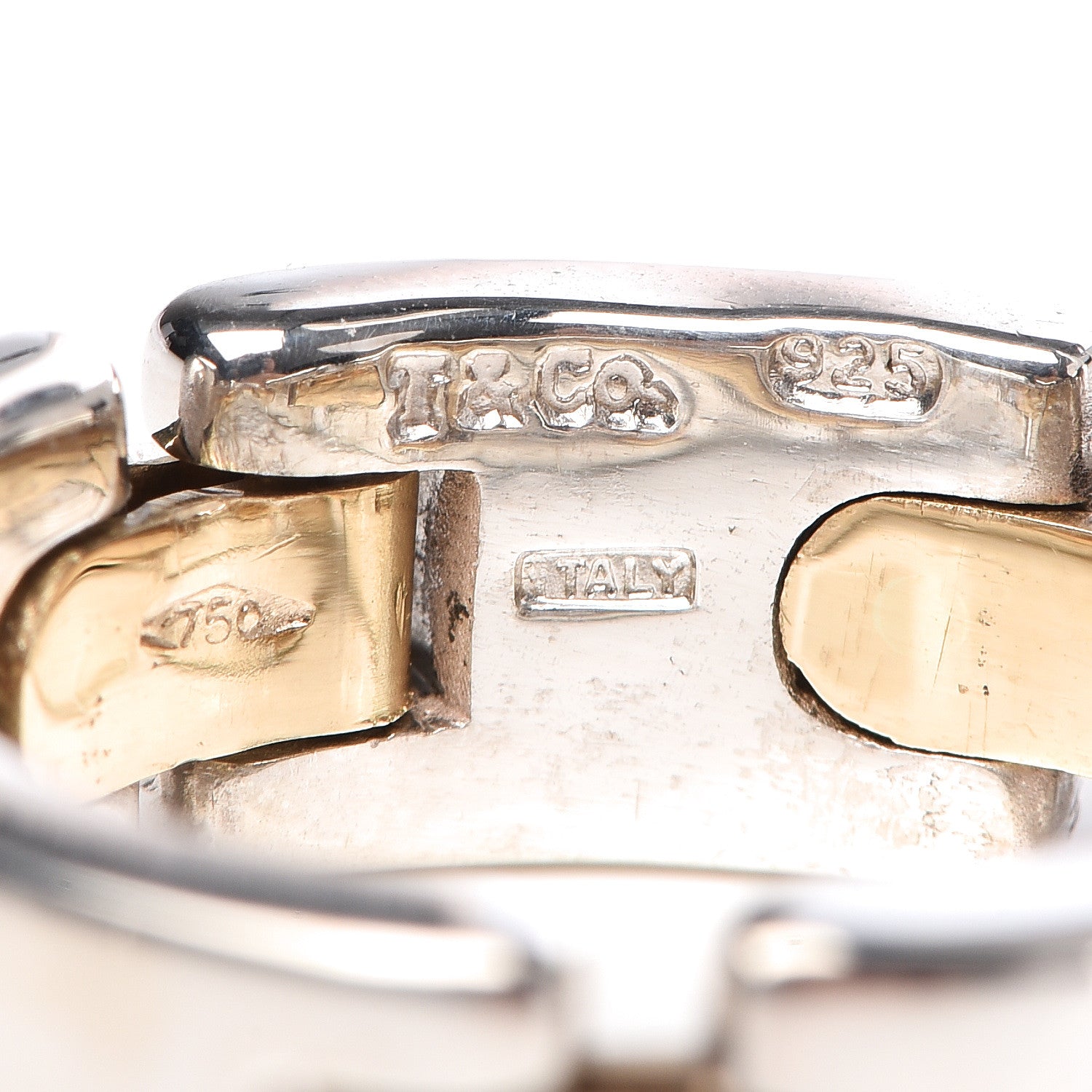 Tiffany Sterling Silver 18K Yellow Gold Link Ring 53 6.5 4 of 4