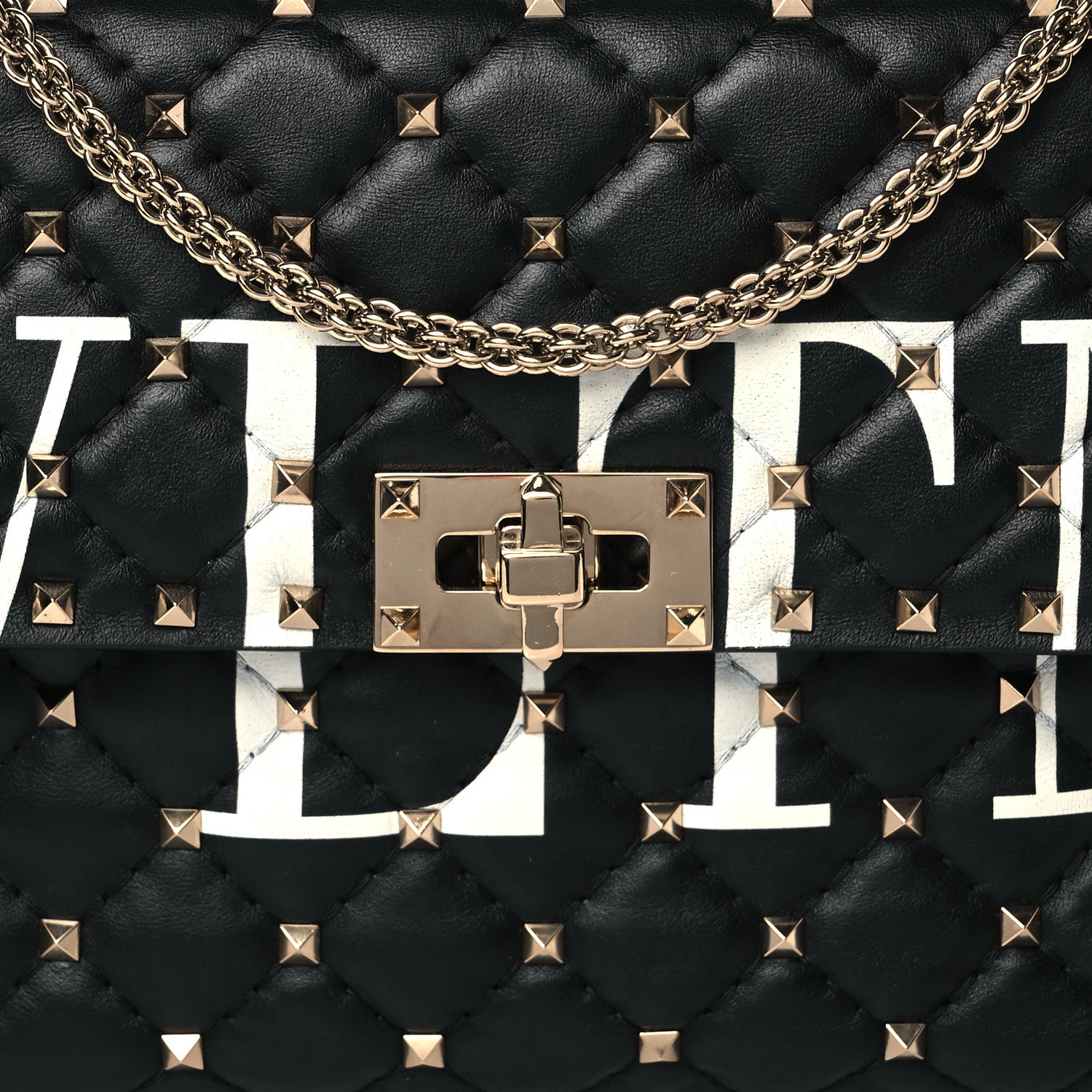 Valentino Garavani Lambskin VLTN Print Medium Rockstud Spike Shoulder Bag Black 7 of 9