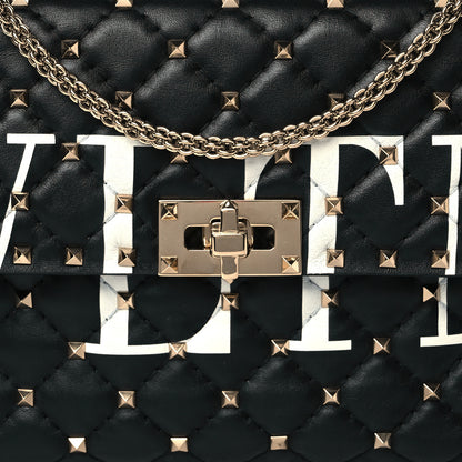 Valentino Garavani Lambskin VLTN Print Medium Rockstud Spike Shoulder Bag Black 7 of 9