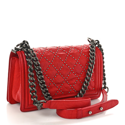 Chanel Crumpled Lambskin Small Studded Boy Flap Red 2 of 9
