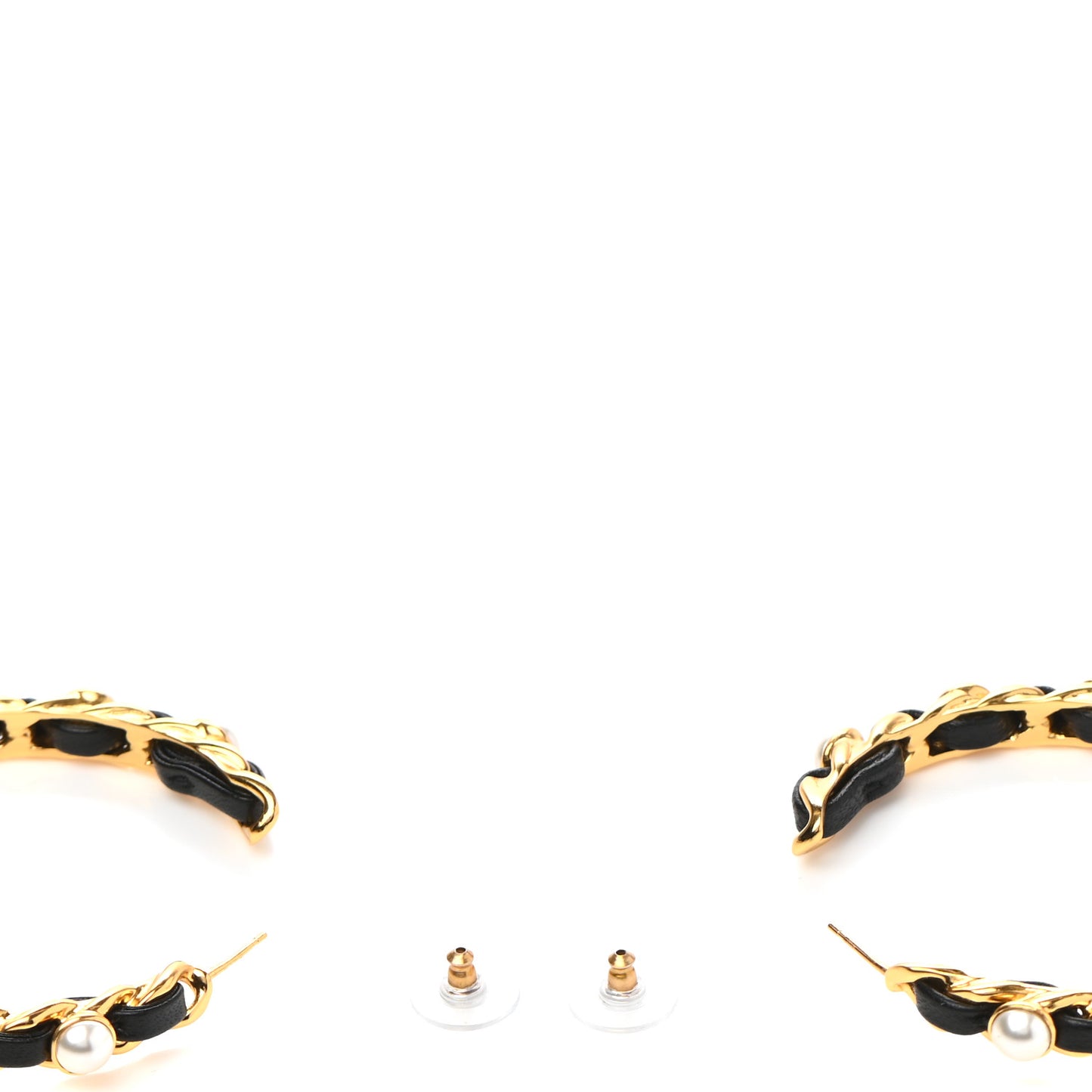 Lambskin Pearl More Is More CC Chain Hoop Earrings Gold Black