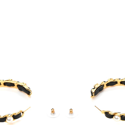 Chanel Lambskin Pearl More Is More CC Chain Hoop Earrings Gold Black 3 of 4