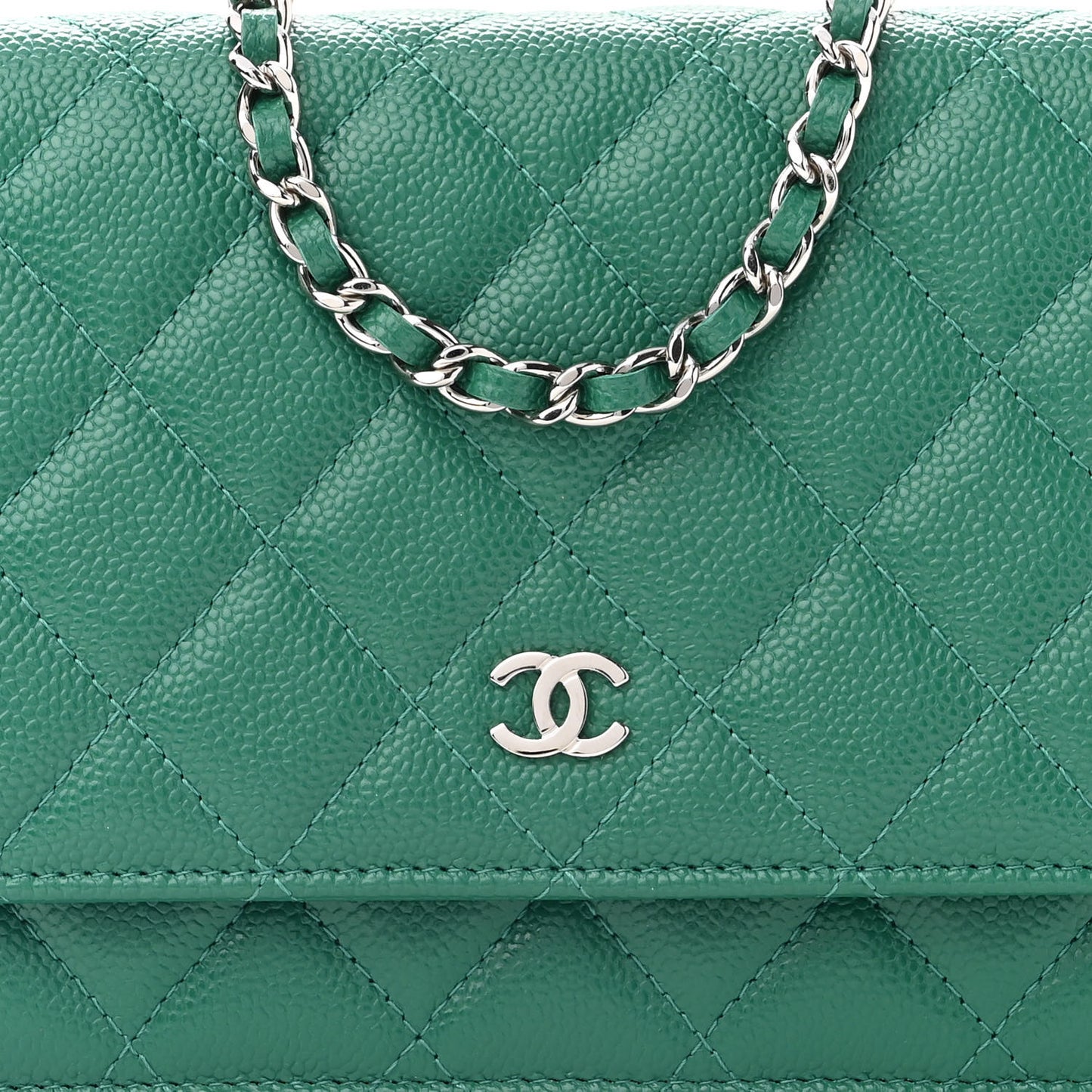 Caviar Quilted Wallet On Chain WOC Green