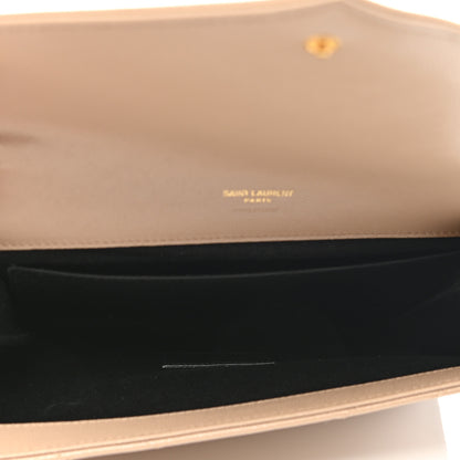 Saint Laurent Grain De Poudre Matelasse Chevron Monogram Envelope Clutch Dark Beige 5 of 8