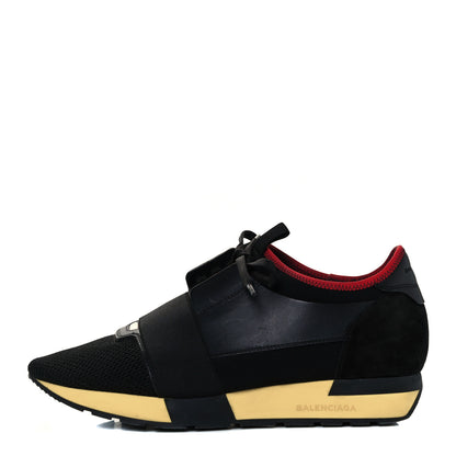 Balenciaga Calfskin Neoprene Mesh Suede Race Runner Sneakers 41 Black Yellow 1 of 10