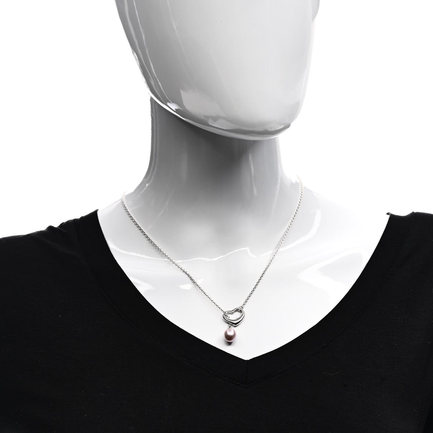 Sterling Silver Pink Pearl 9-9.5mm Elsa Peretti Open Heart Lariat Necklace